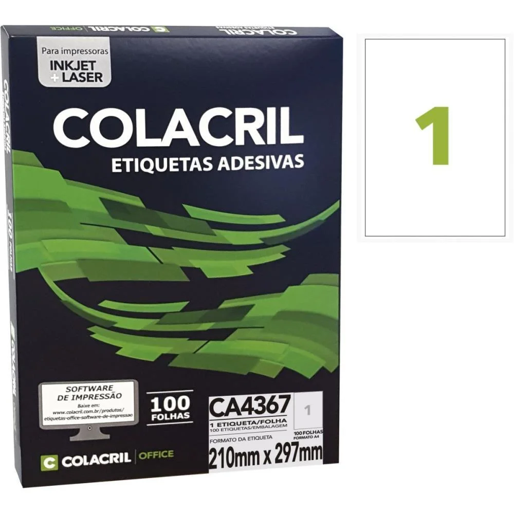 Etiqueta A4 297X210Mm 100 Folhas Colacril C/ 100 Unidades - imagem 2