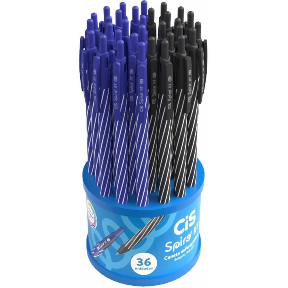 Caneta Esferografica Retratil Cis Spiro 0.7Mm Azul/Preta Sertic C/ 36 Unidades - imagem 4