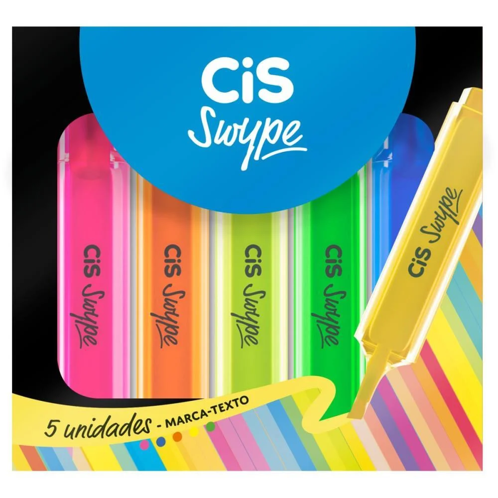 Caneta Marca Texto Cis Swype 5 Cores Sertic (Estojo) - imagem 5