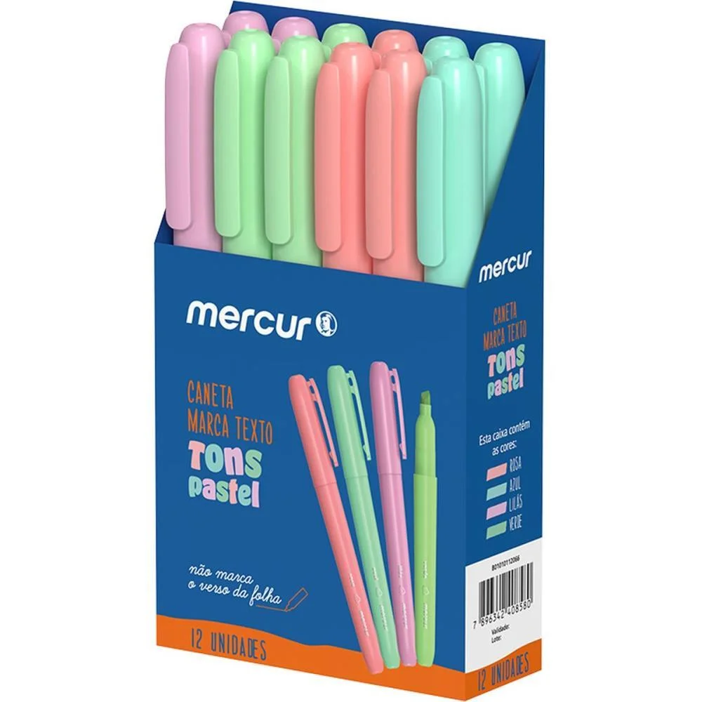 Caneta Marca Texto Tons Pastel Sortido Mercur (Cx.c/12) - imagem 2