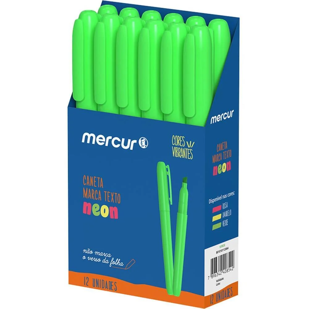 Caneta Marca Texto Verde Neon Mercur (Cx.c/12) - imagem 2