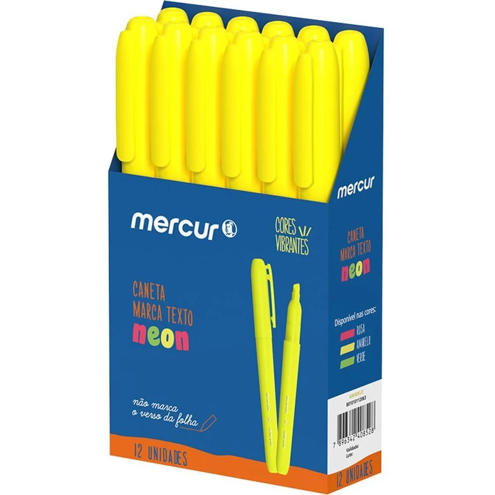 Caneta Marca Texto Amarelo Neon Mercur (Cx.c/12) - imagem 3