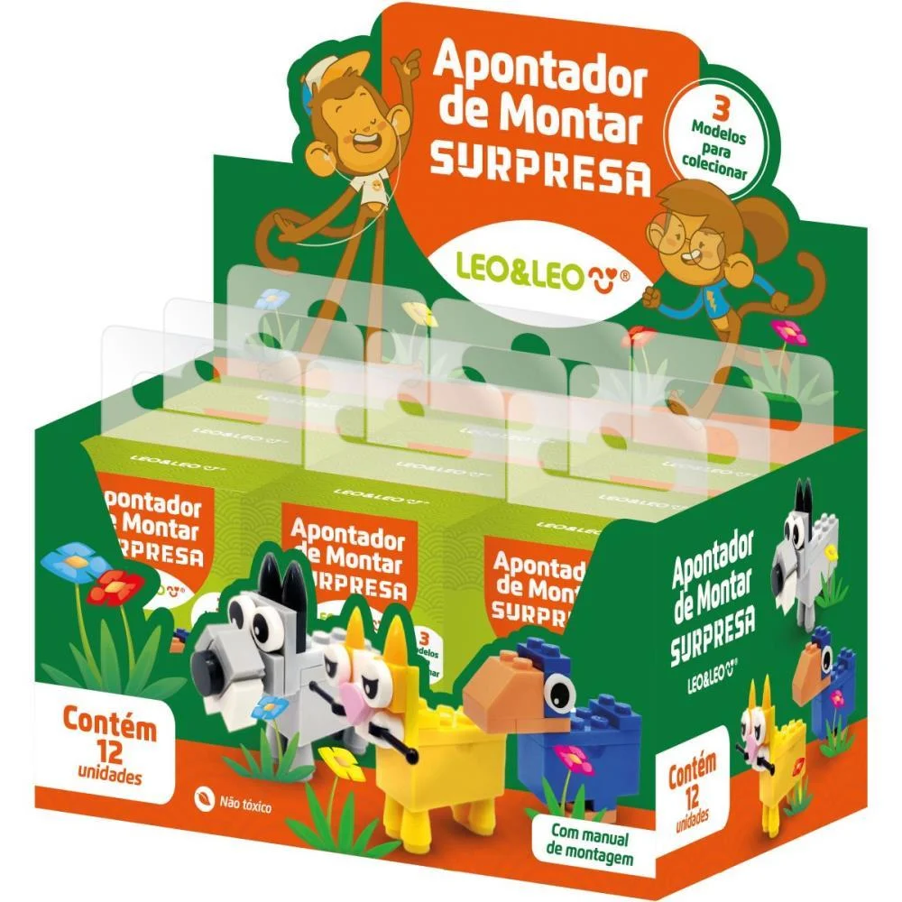 Apontador Com Deposito Montar Animais Surpresa 3Mod Leonora C/ 12 Unidades - imagem 6