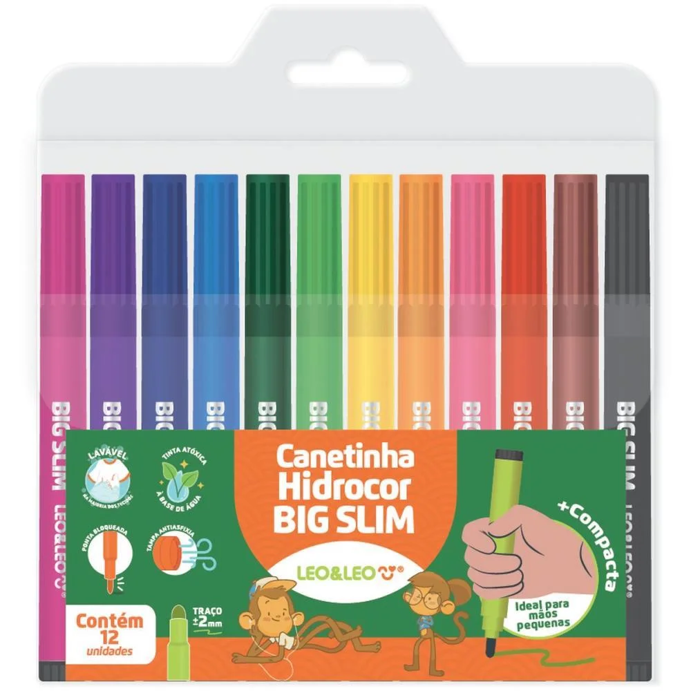 Caneta Hidrografica Jumbo Leo E Leo Big Slim 12 Cores Leonora (Estojo) - imagem 4
