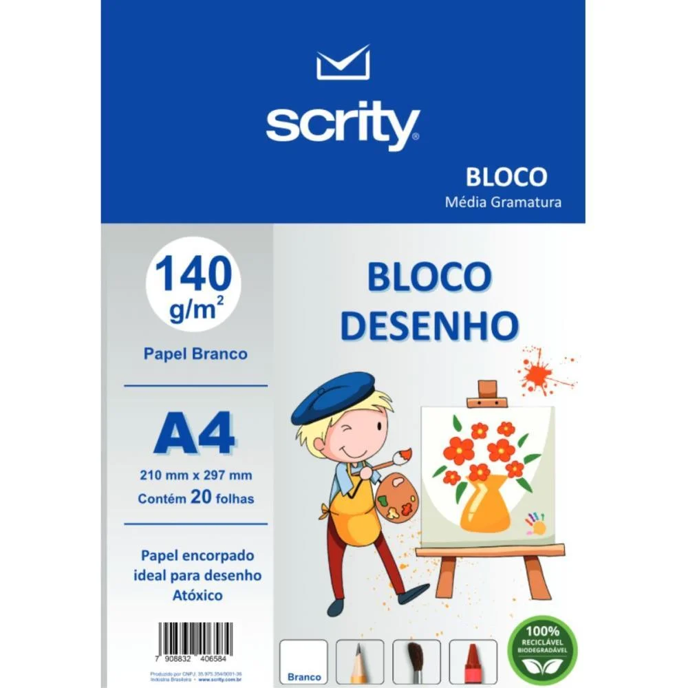 Bloco Para Educacao Artistica Desenho A4 Branco 140G 20Fls Scrity (Pacote) - imagem 2