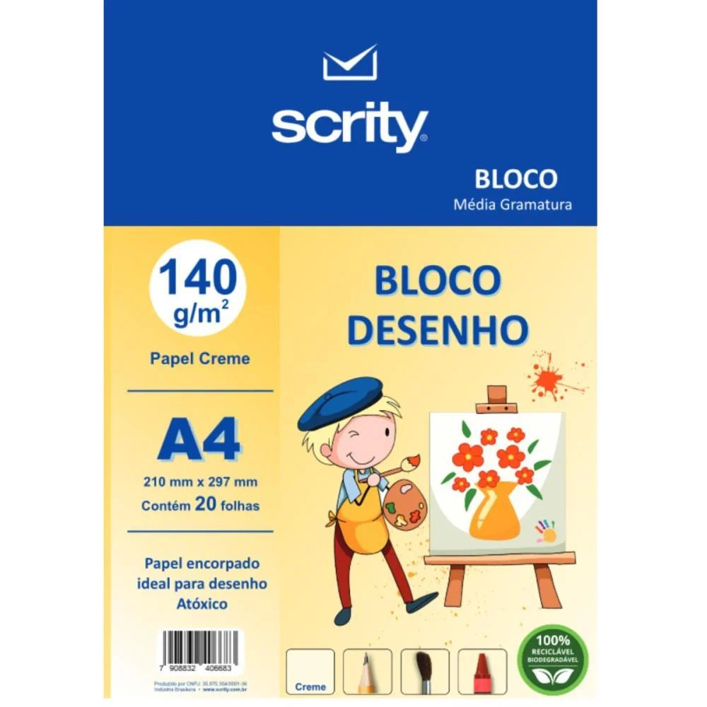 Bloco Para Educacao Artistica Desenho A4 Creme 140G 20Fls. Scrity (Pacote) - imagem 2
