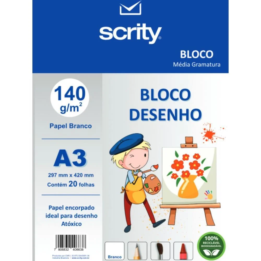 Bloco Para Educacao Artistica Desenho A3 Branco 140G 20Fls. Scrity (Pacote) - imagem 3