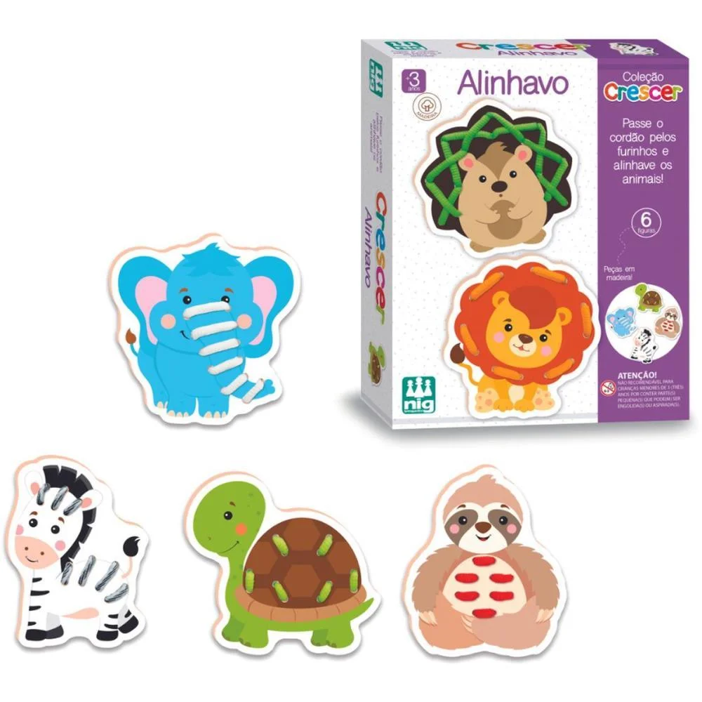 Brinquedo Educativo Alinhavo 6 Animais Em Madeira Nig Brinquedos - imagem 2