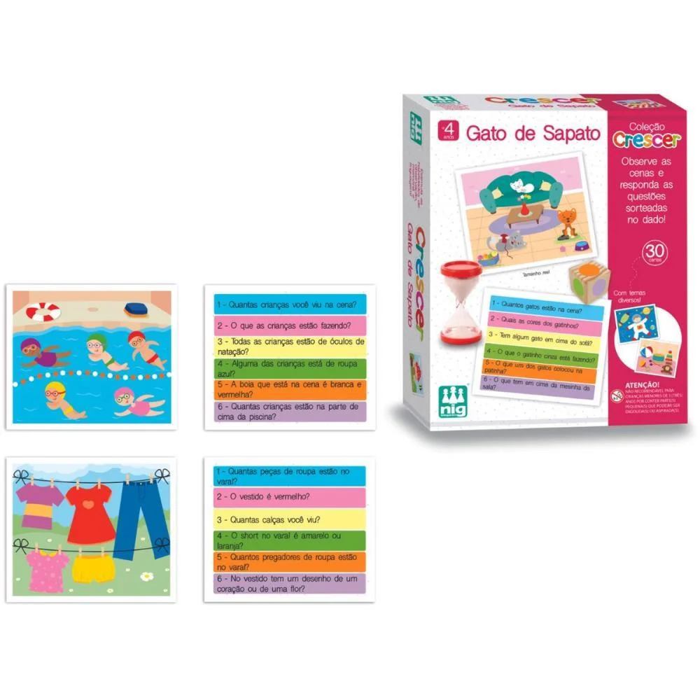 Brinquedo Educativo Gato De Sapato 30Cartas Nig Brinquedos - imagem 3