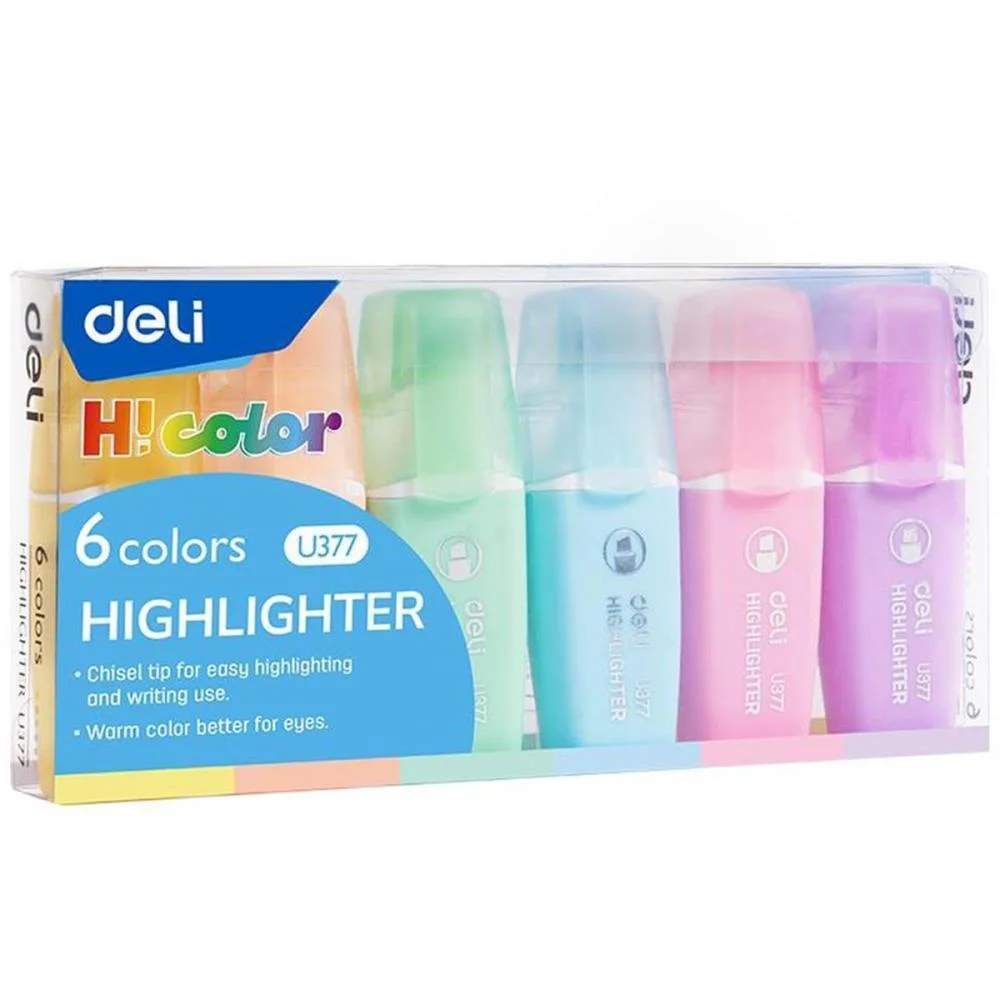 Caneta Marca Texto Highlighter Mini 1-5Mm 6 Cores Deli (Bl.c/06) - imagem 2