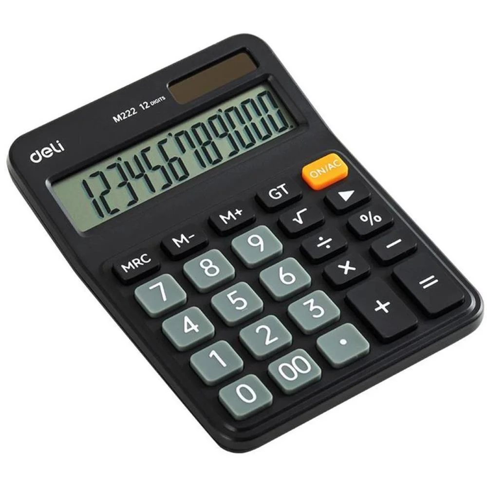 Calculadora De Mesa 12Dig. Preto Solar/Bateria Deli - imagem 3