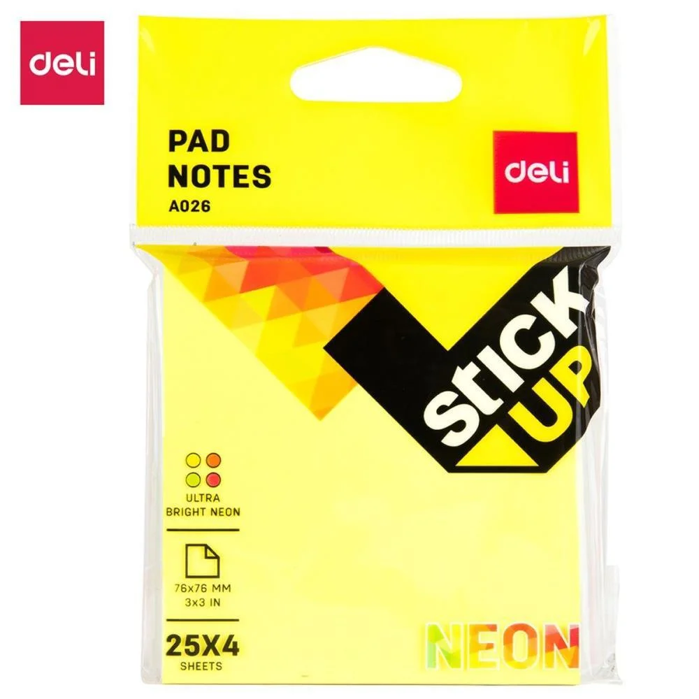 Bloco De Recado Autoadesivo 76X76Mm Fluorescente 4X25Fls Deli - imagem 3