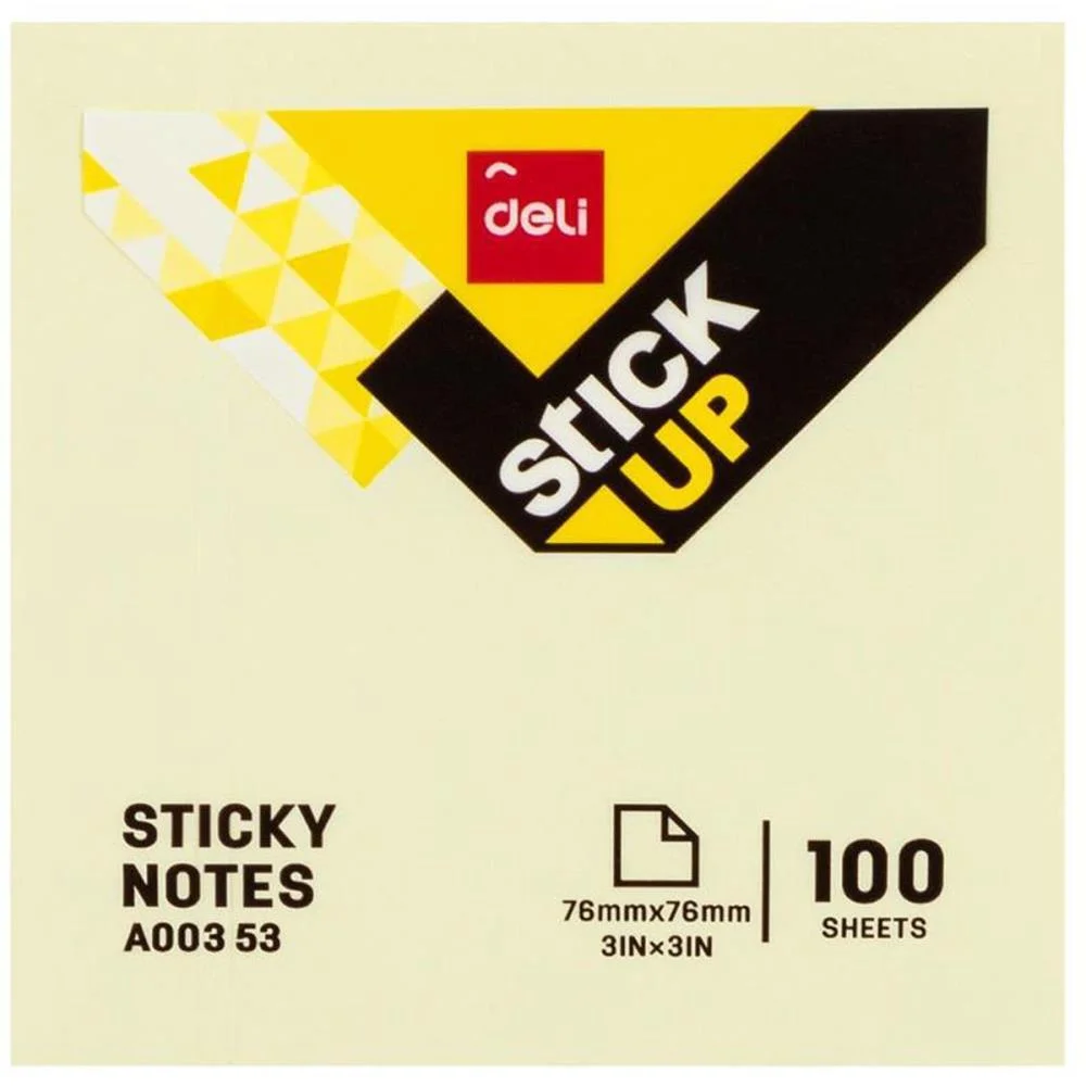Bloco De Recado Autoadesivo 76X76Mm Amarelo 100Fls Deli - imagem 2