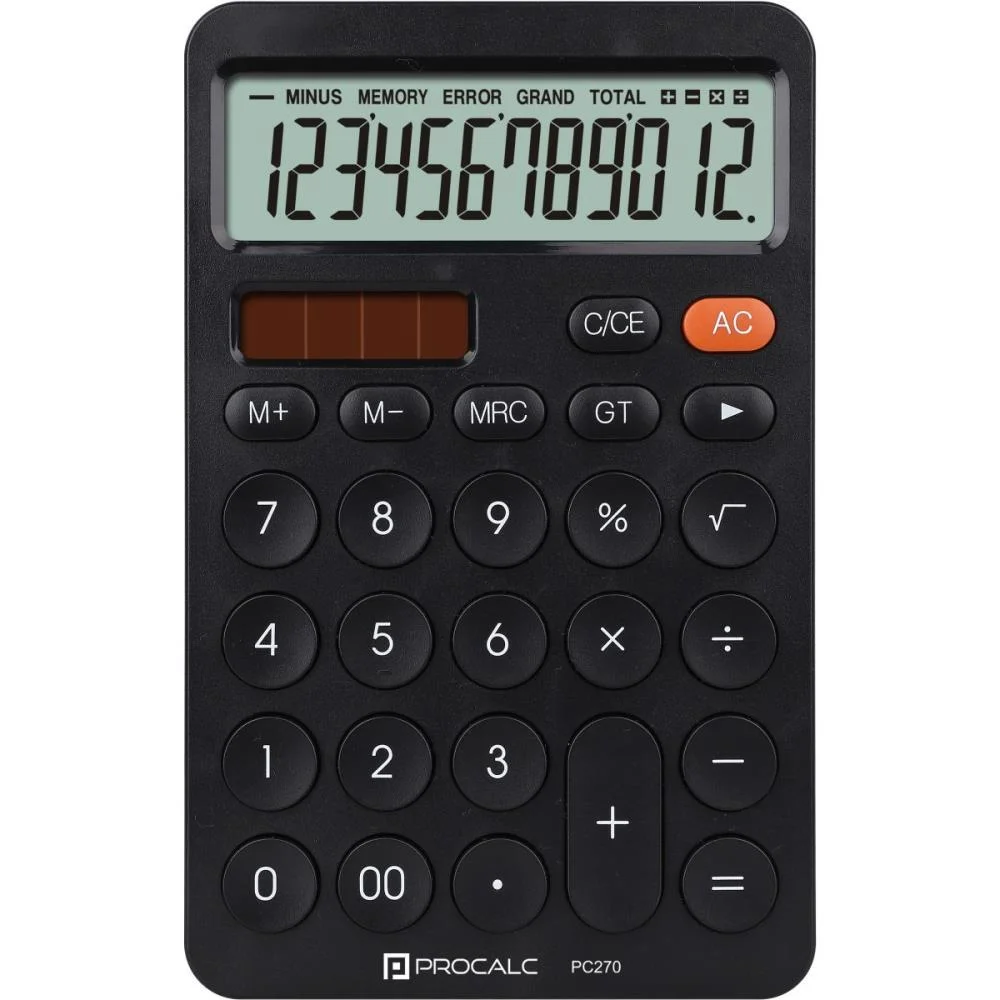 Calculadora De Mesa 12 Dig. Pt Solar/Bateria Pc270 Procalc - imagem 2