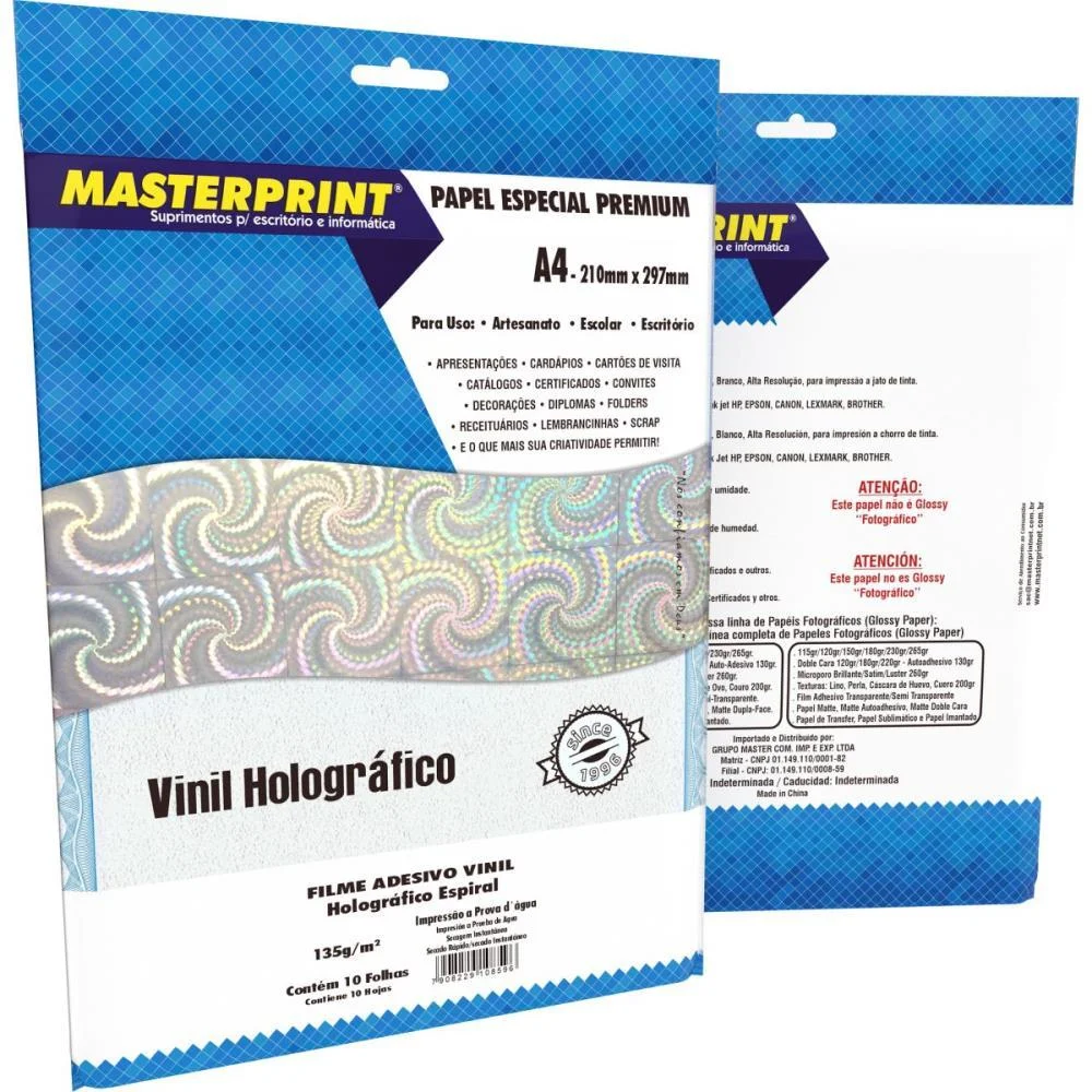 Filme Adesivo Inkjet A4 135G Holografico Espiral Masterprint (Pct.c/10) - imagem 3