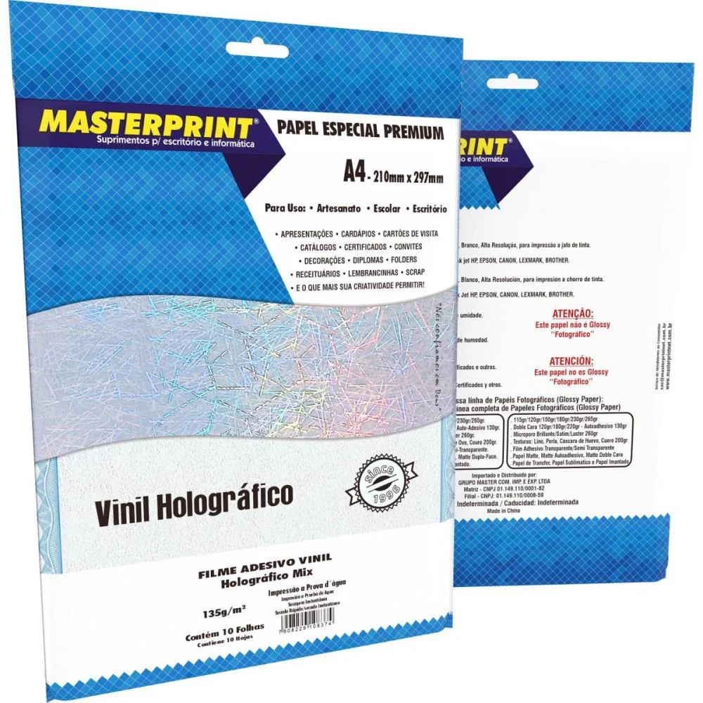 Filme Adesivo Inkjet A4 135G Holografico Mix Masterprint (Pct.c/10) - imagem 3