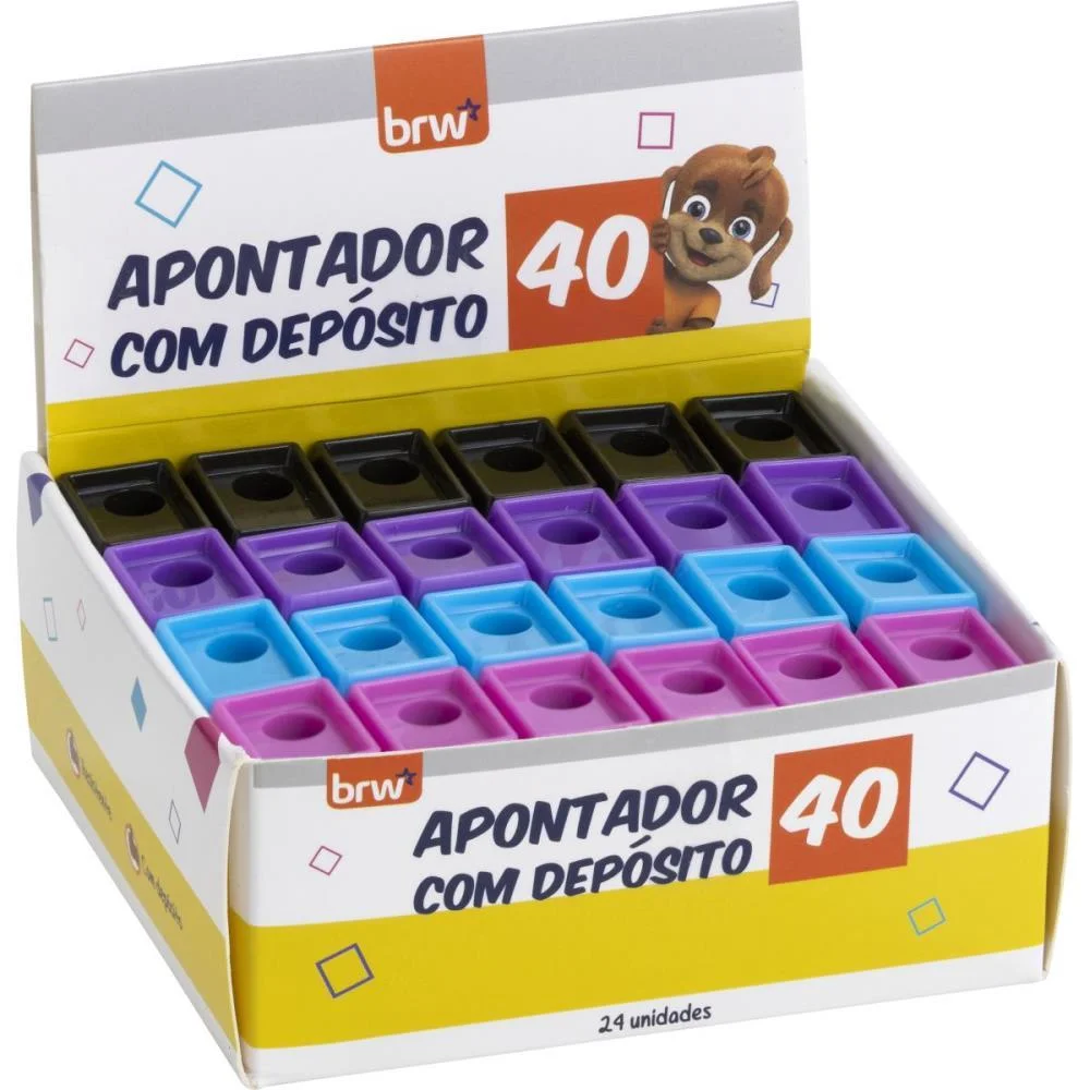 Apontador Com Deposito 40Mm Plastico Cores (S) Brw C/ 24 Unidades - imagem 3