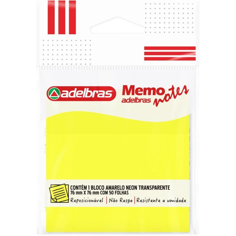 Bloco De Recado Autoadesivo Memonote Transp 76X76 Amarelo Adelbras - imagem 3