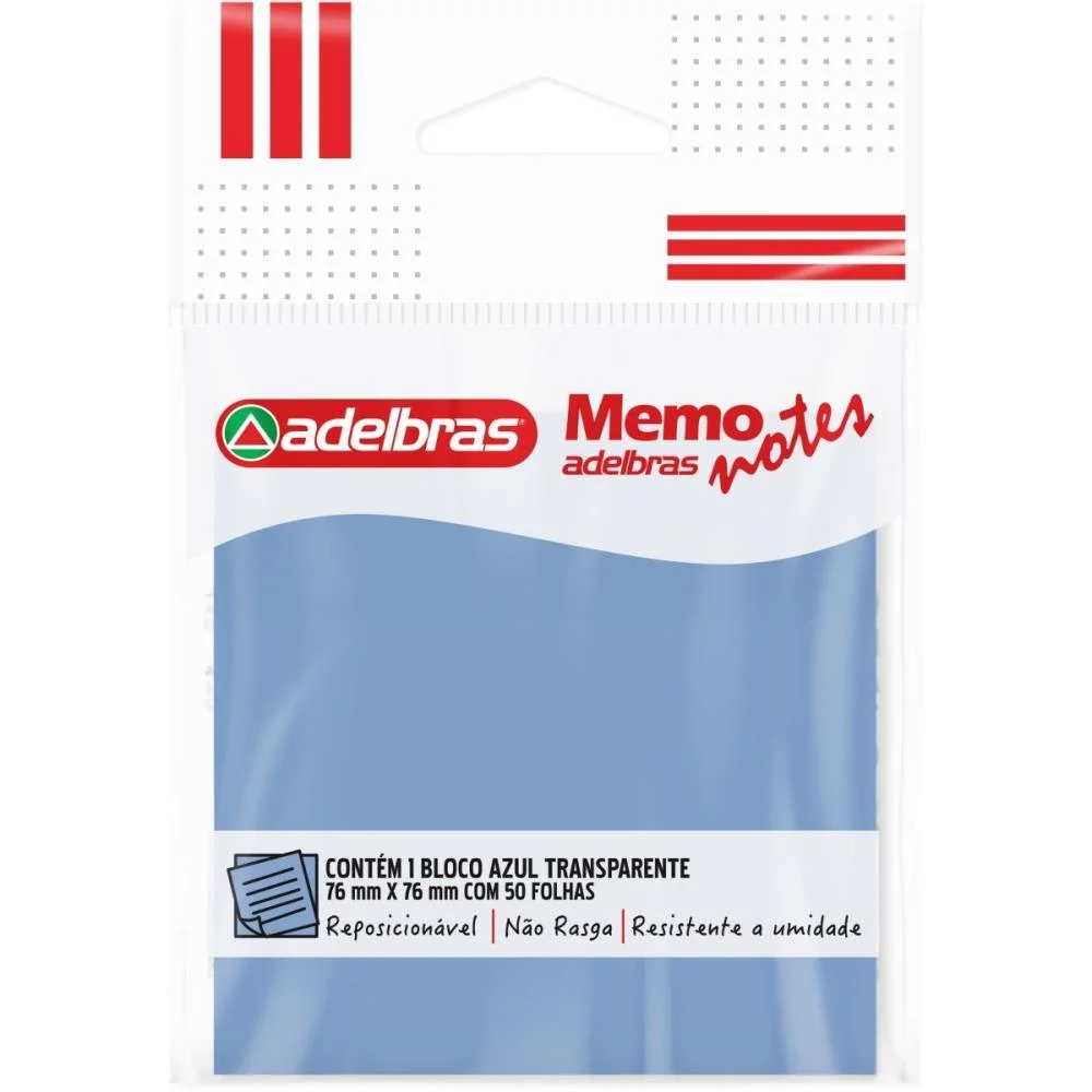 Bloco De Recado Autoadesivo Memonote Transparente 76X76 Az Adelbras - imagem 2