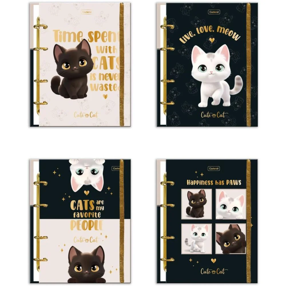 Caderno Argolado Cute Cat C/Elast 4Cap.incl.80F Cadersil - imagem 2