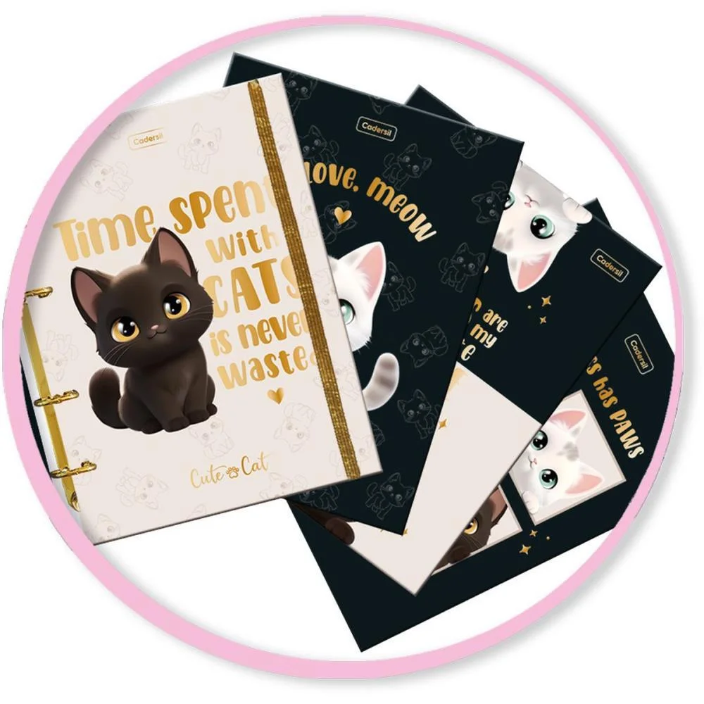 Caderno Argolado Cute Cat C/Elast 4Cap.incl.80F Cadersil - imagem 6