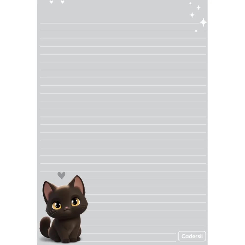 Caderno 01X1 Cp.dura Colegial Cute Cat C/Bloco Coracao 80F(S Cadersil - imagem 12