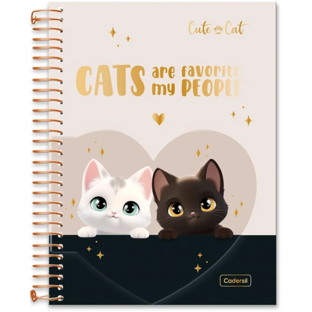 Caderno 01X1 Cp.dura Colegial Cute Cat C/Bloco Coracao 80F(S Cadersil - imagem 3