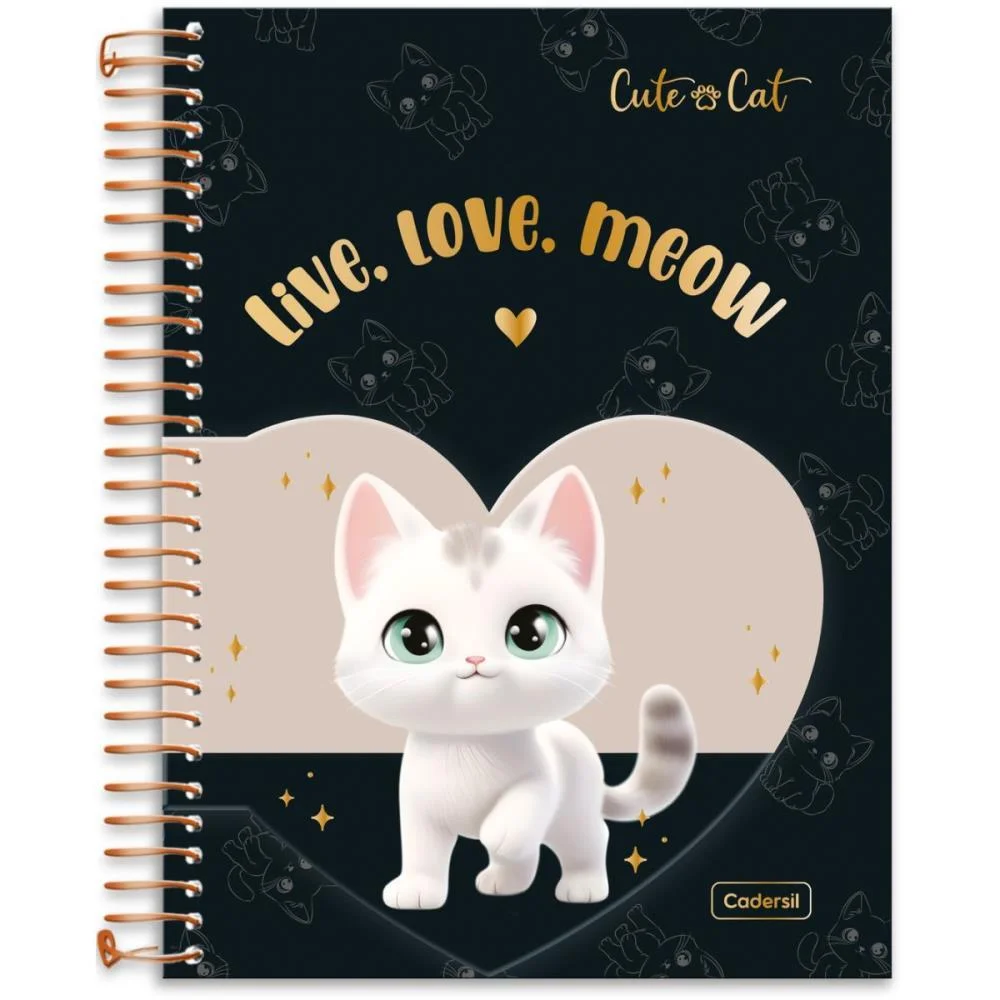 Caderno 01X1 Cp.dura Colegial Cute Cat C/Bloco Coracao 80F(S Cadersil - imagem 21