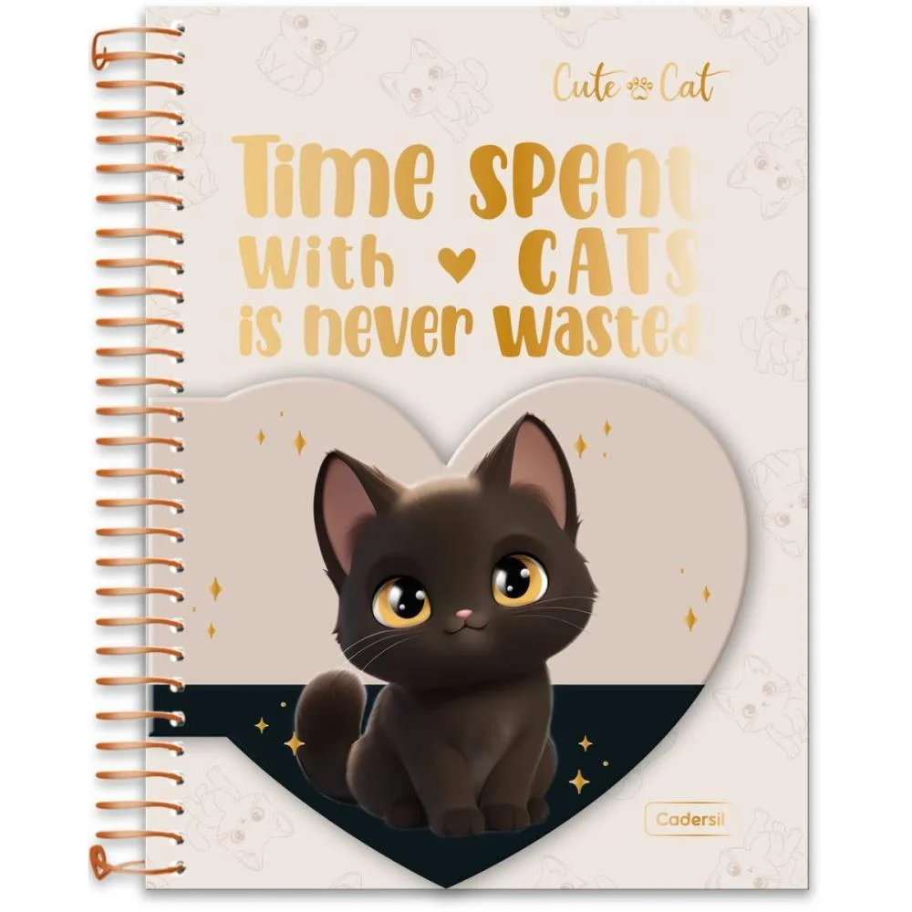 Caderno 01X1 Cp.dura Colegial Cute Cat C/Bloco Coracao 80F(S Cadersil - imagem 4
