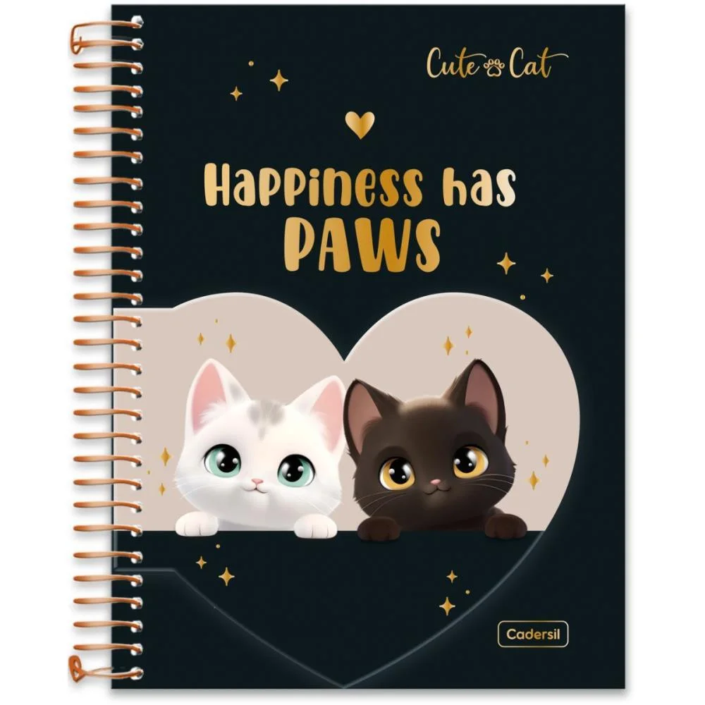 Caderno 01X1 Cp.dura Colegial Cute Cat C/Bloco Coracao 80F(S Cadersil - imagem 5