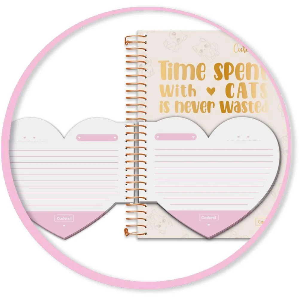 Caderno 01X1 Cp.dura Colegial Cute Cat C/Bloco Coracao 80F(S Cadersil - imagem 6
