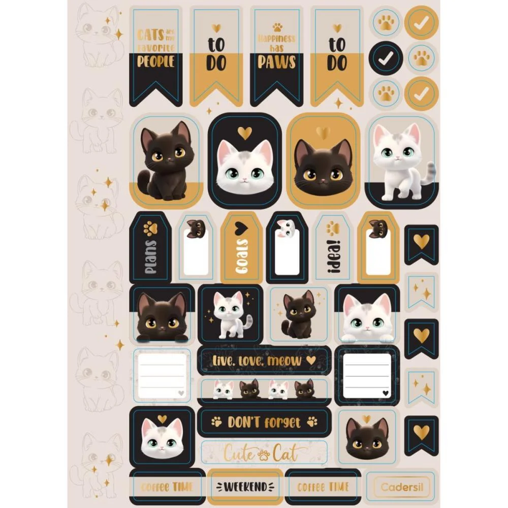 Caderno 01X1 Cp.dura Colegial Cute Cat C/Bloco Coracao 80F(S Cadersil - imagem 8