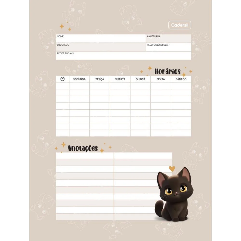 Caderno 01X1 Cp.dura Colegial Cute Cat C/Bloco Coracao 80F(S Cadersil - imagem 9