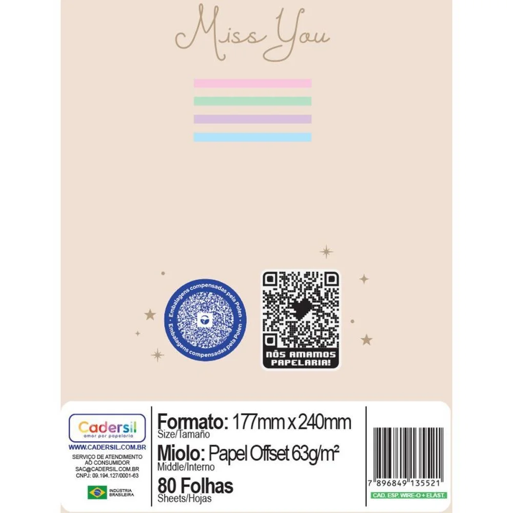 Caderno 01X1 Cp.dura Colegial Miss You C/Elas E Wire-O 80F(S Cadersil - imagem 9