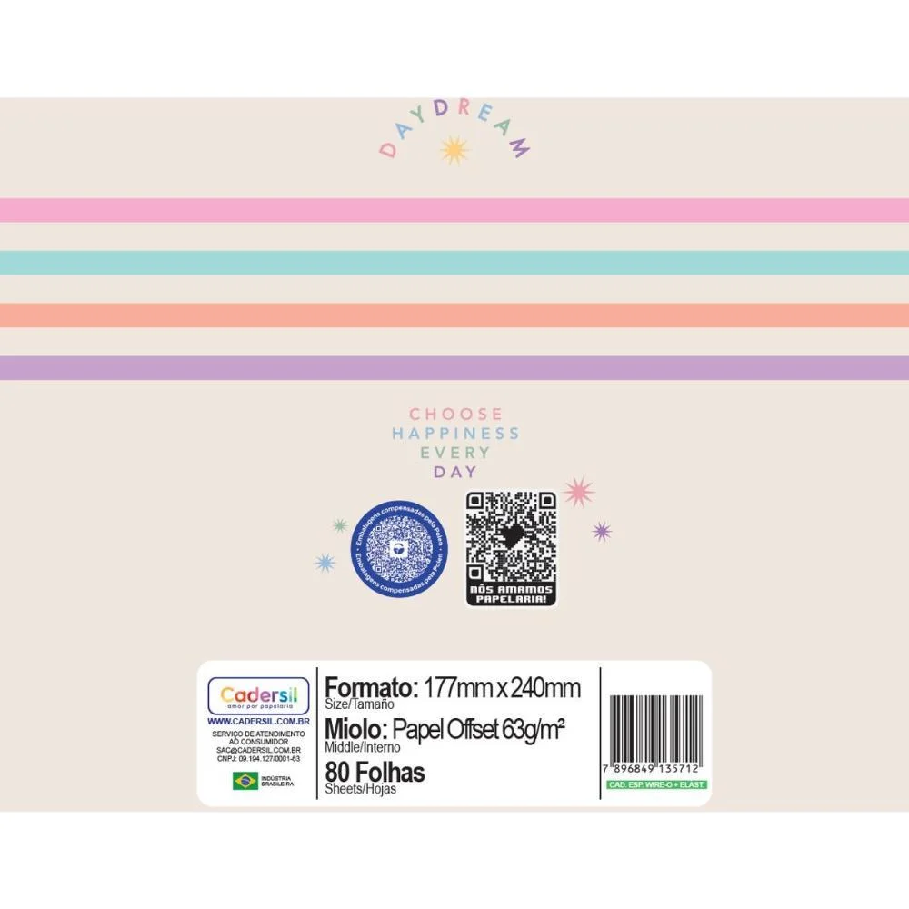 Caderno 01X1 Cp.dura Colegial Daydream C/Elas E Wire-O 80F(S Cadersil - imagem 9