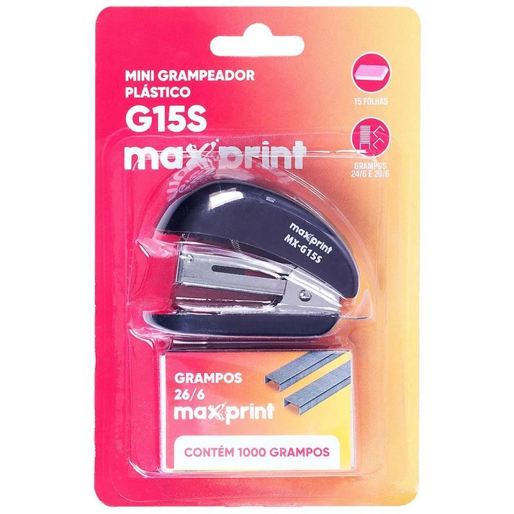 Grampeador Mini Mx-G15S Preto C/1000 Grampos Maxprint - imagem 5