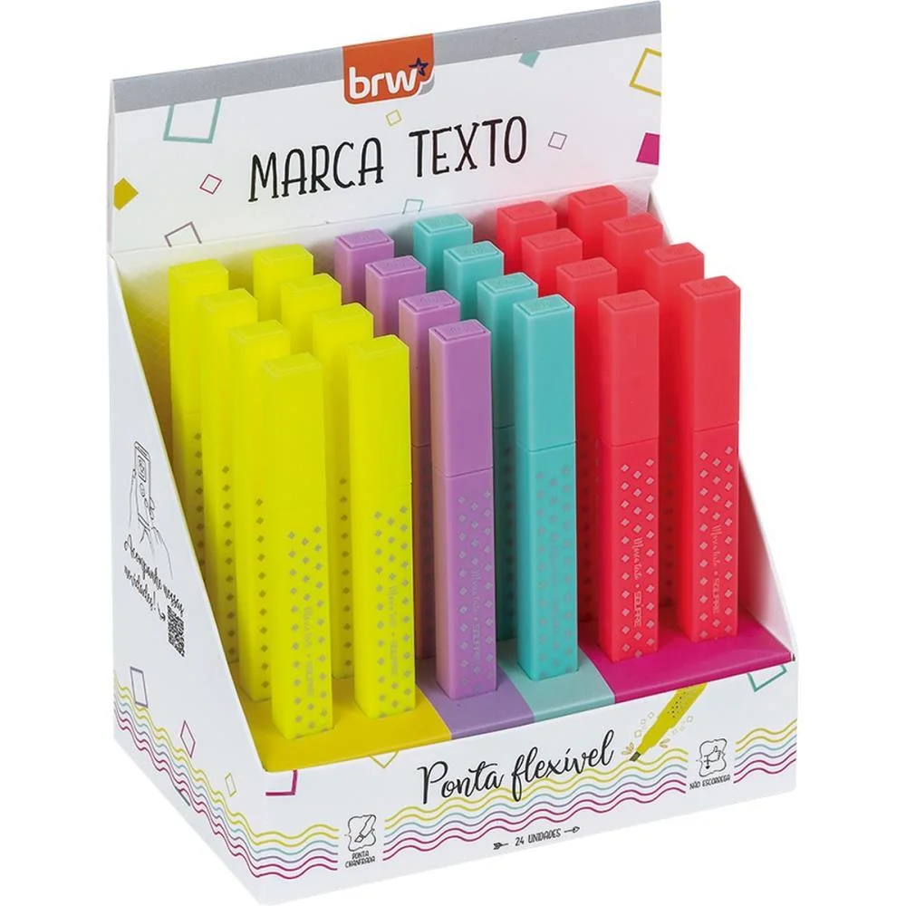 Caneta Marca Texto Square 4 Cores Neon Brw C/ 24 Unidades - imagem 9
