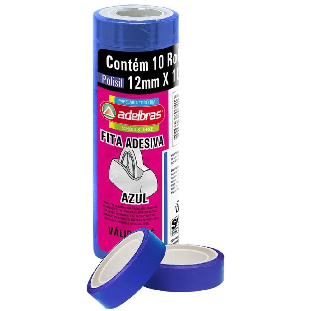 Fita Adesiva Polisil 12Mmx10M. Azul Adelbras (Pct.c/10) - imagem 2