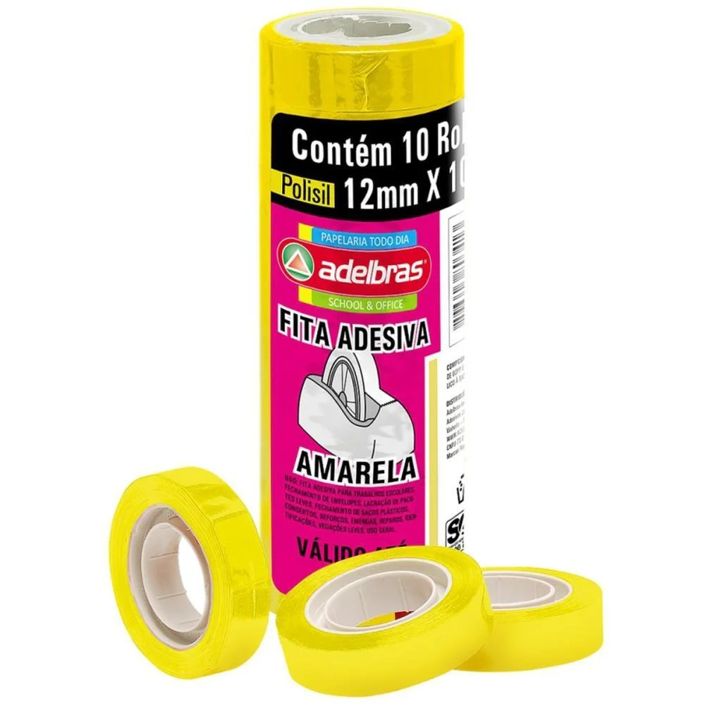 Fita Adesiva Polisil 12Mmx10M. Amarelo Adelbras (Pct.c/10) - imagem 2