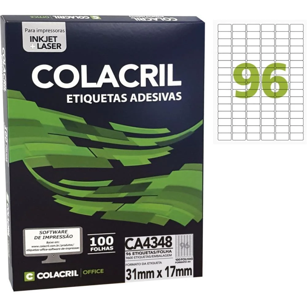 Etiqueta A4 31,0X17,0Mm 100 Folhas Colacril (Cx.c/9600) - imagem 3