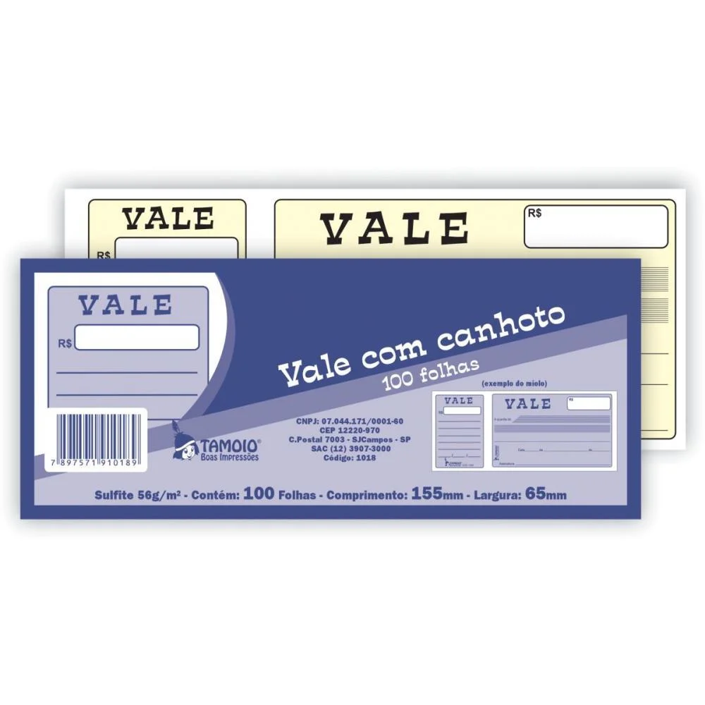 Impresso Recibo Vale Com Canhoto 100Fls Tamoio (Pct.c/05) - imagem 2