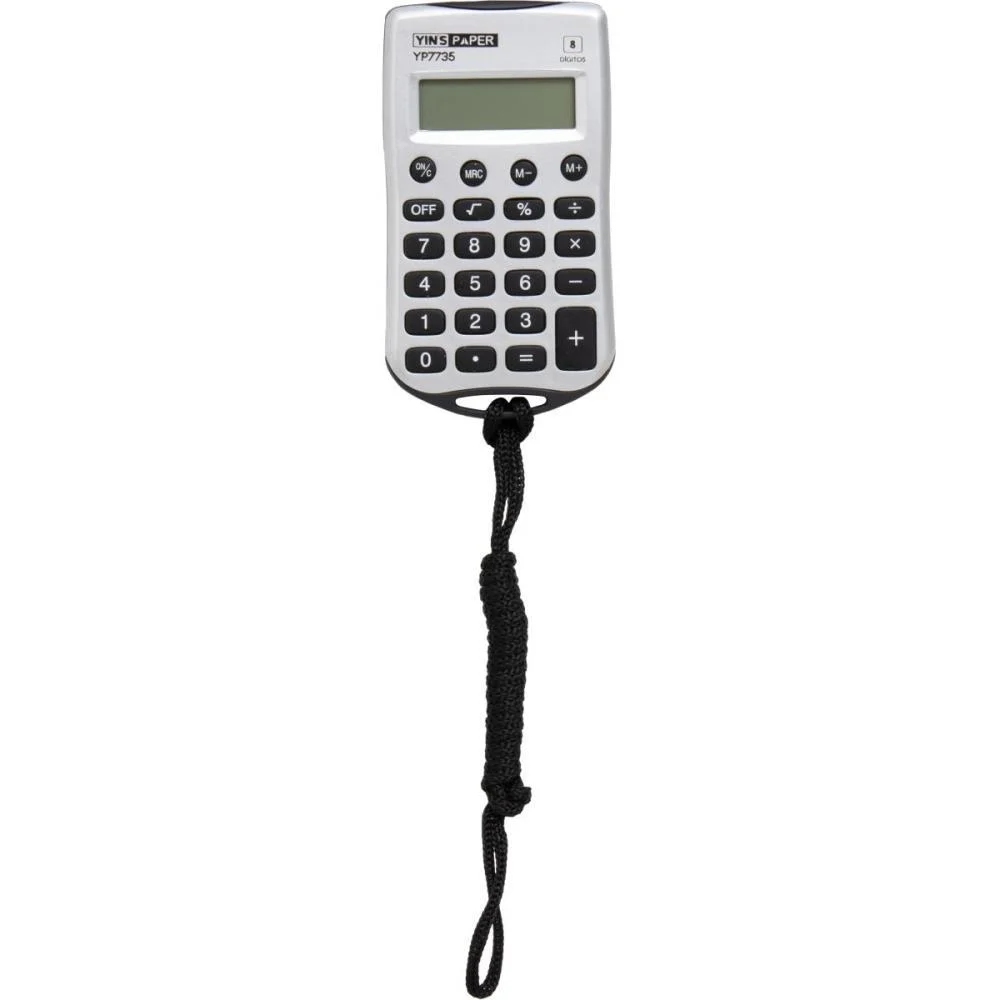 Calculadora De Bolso 8 Digitos Com Cordao Prata/Pre Yins - imagem 2