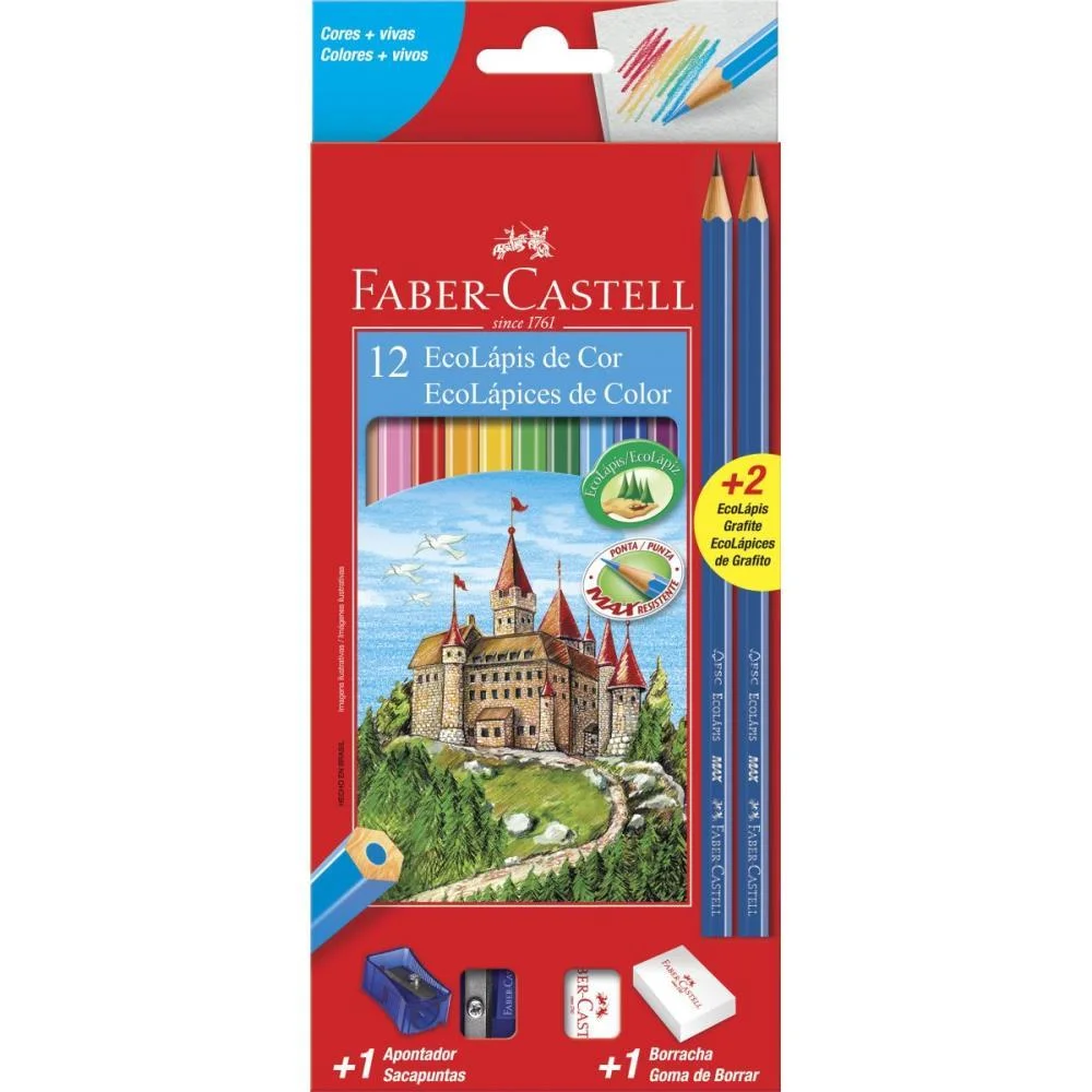 Lapis De Cor Sextavado Ecolapis 12 Cores C/Kit Faber-Castell (Pct.c/12) - imagem 3