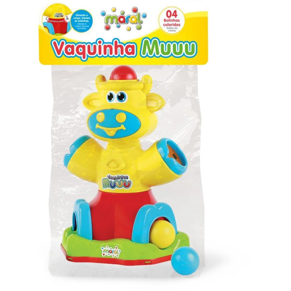 Brinquedo Educativo Vaquinha Muuu C/4 Bolinhas Maral - imagem 4