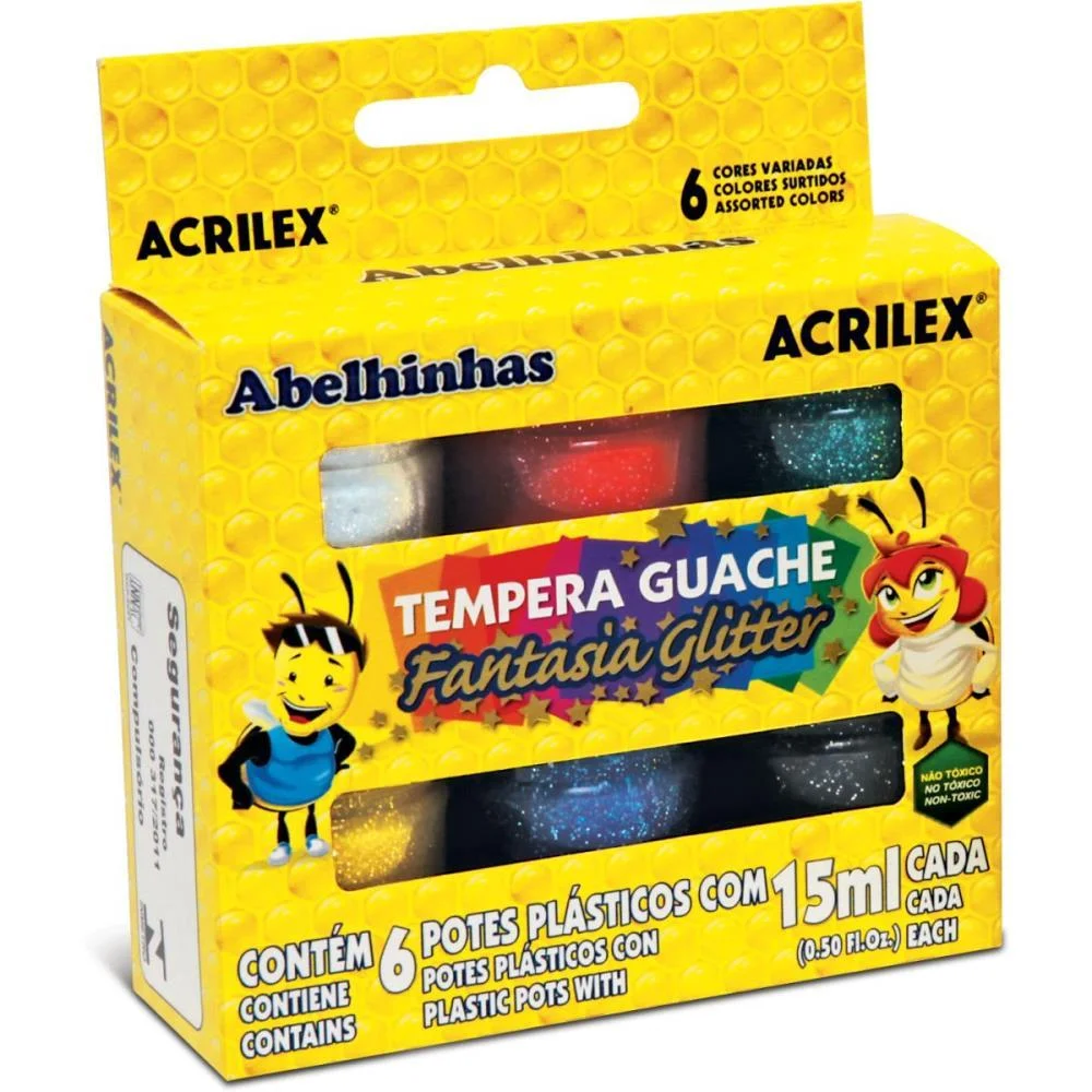 Tinta Guache 015Ml 06 Cores 15Ml Com Glitter Acrilex (Pct.c/06) - imagem 3