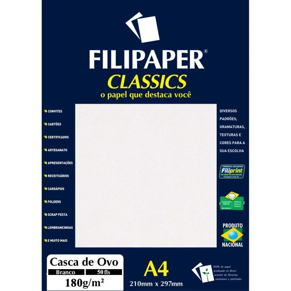 Papel A4 Casca De Ovo Branco 180G. Filiperson (Cx.c/50) - imagem 2
