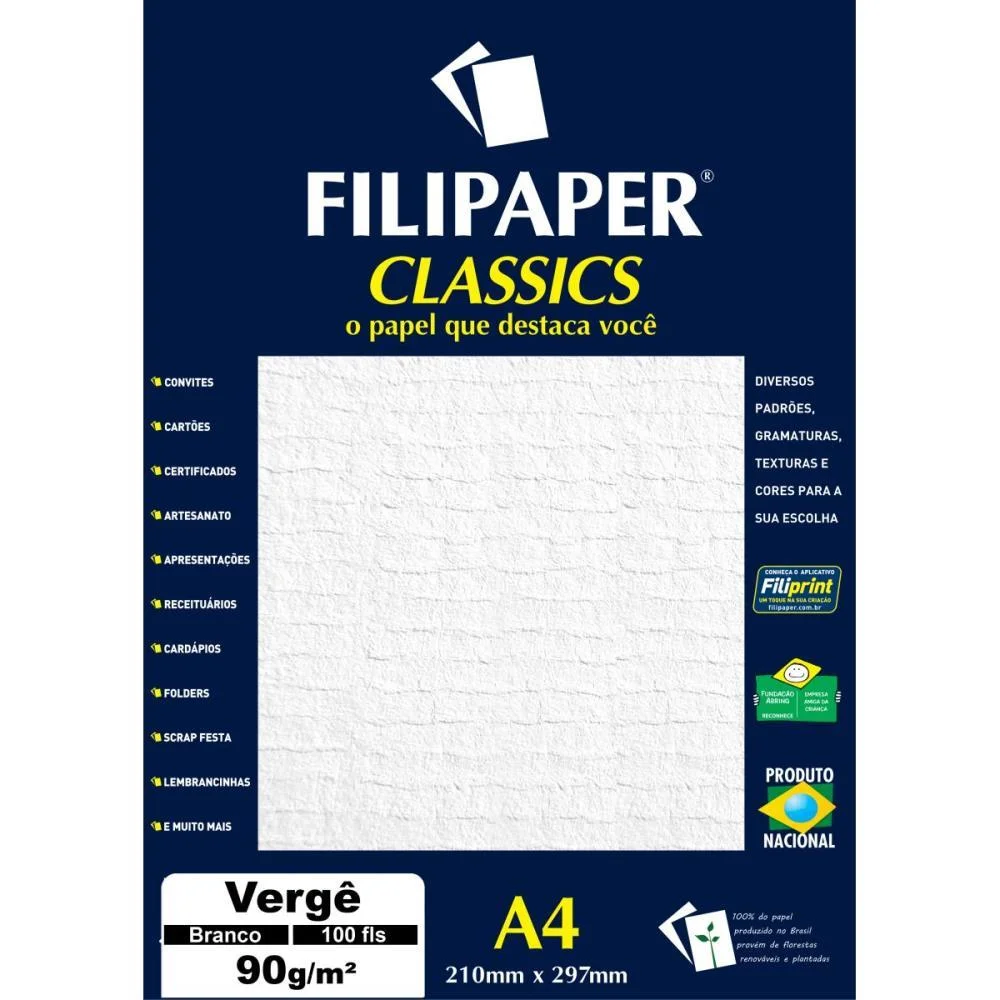 Papel A4 Verge Branco Classics 90G. Filiperson (Cx.c/100) - imagem 3