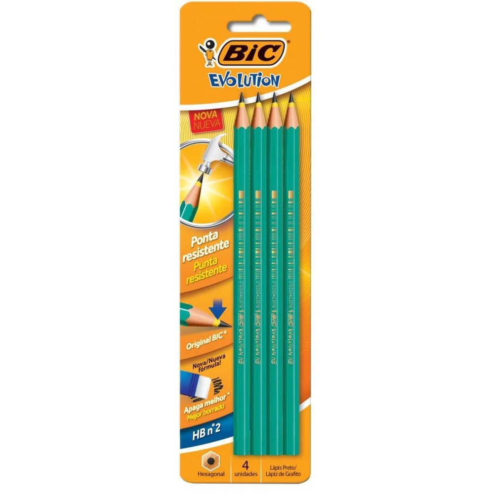 Lapis Preto Sextavado Evolution 2Hb S/Borracha Bic (Bl.c/04) - imagem 2