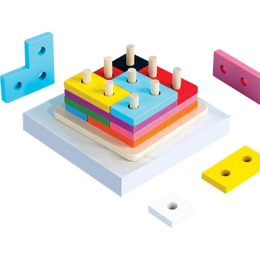 Brinquedo Pedagogico Madeira Encaixe Formas/Cores Tetris Toy Mix - imagem 2