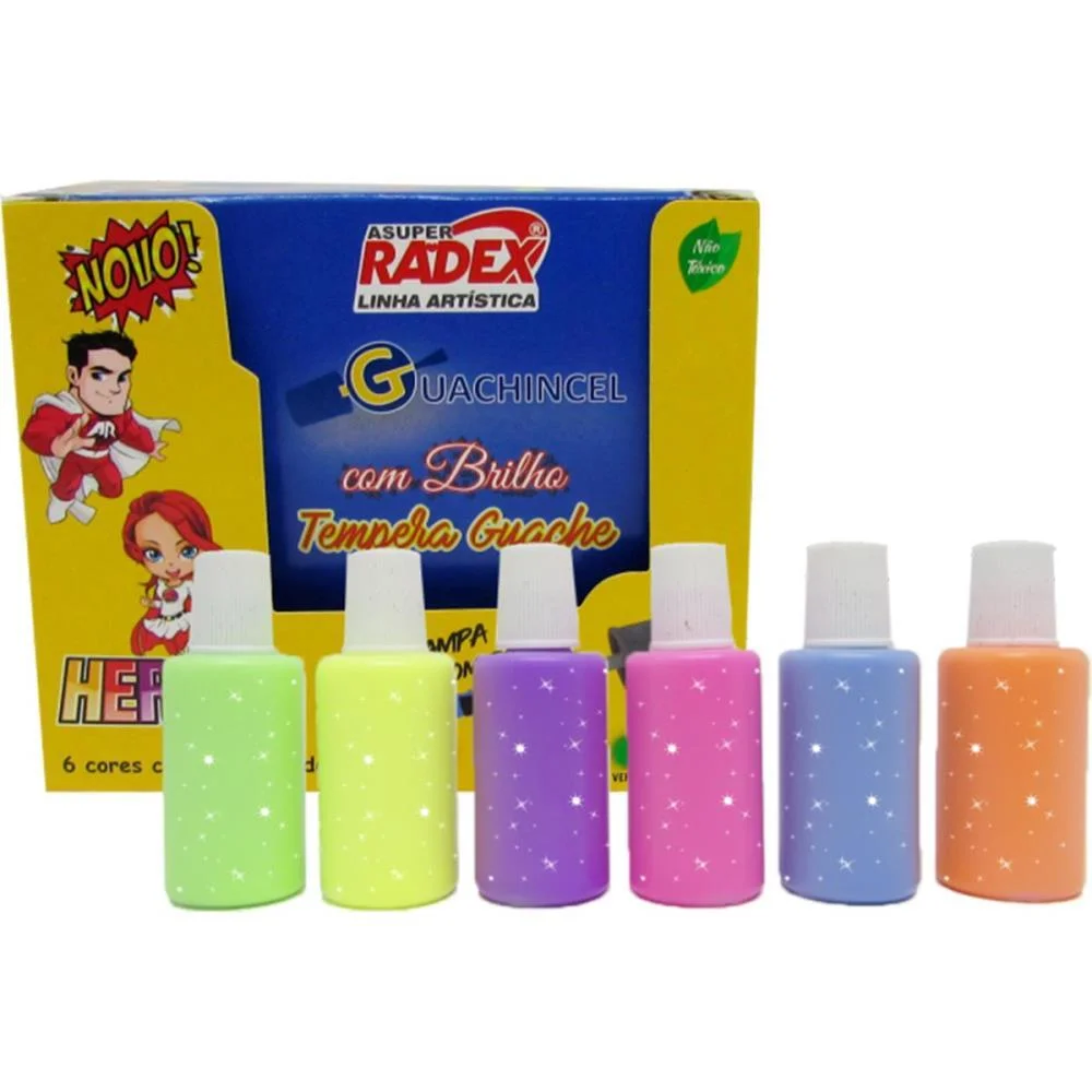 Tinta Guache 015Ml Brilho 18Ml C/Pincel 6 Cores Radex (Estojo) - imagem 3